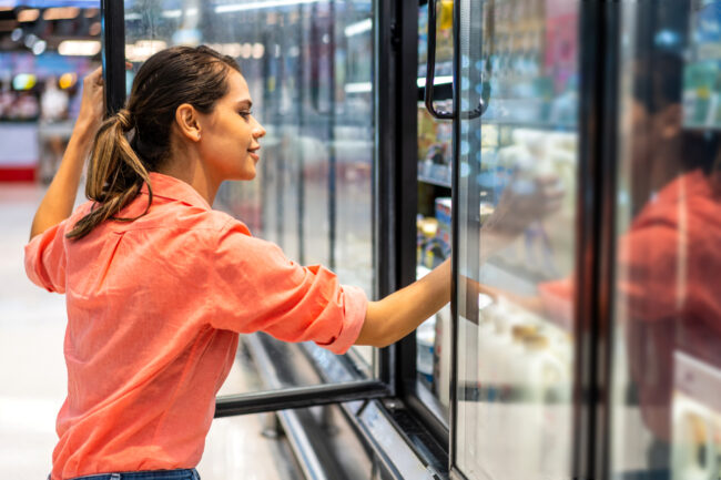 consumers shopping grocery store dairy products milk