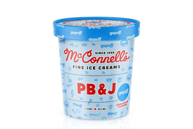 McConnell's Fine Ice Creams Gopuff limited time offer new flavor PB and J peanut butter and jelly strawberry shopping app