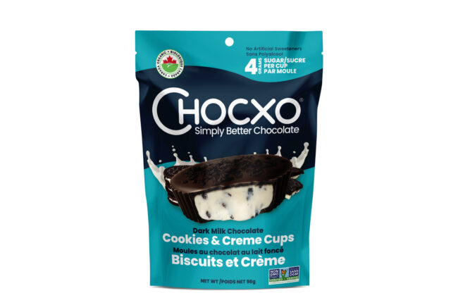 Chocxo cookies and creme cups real milk chocolate ingredients ice cream flavor cookies and cream Canada distribution new products