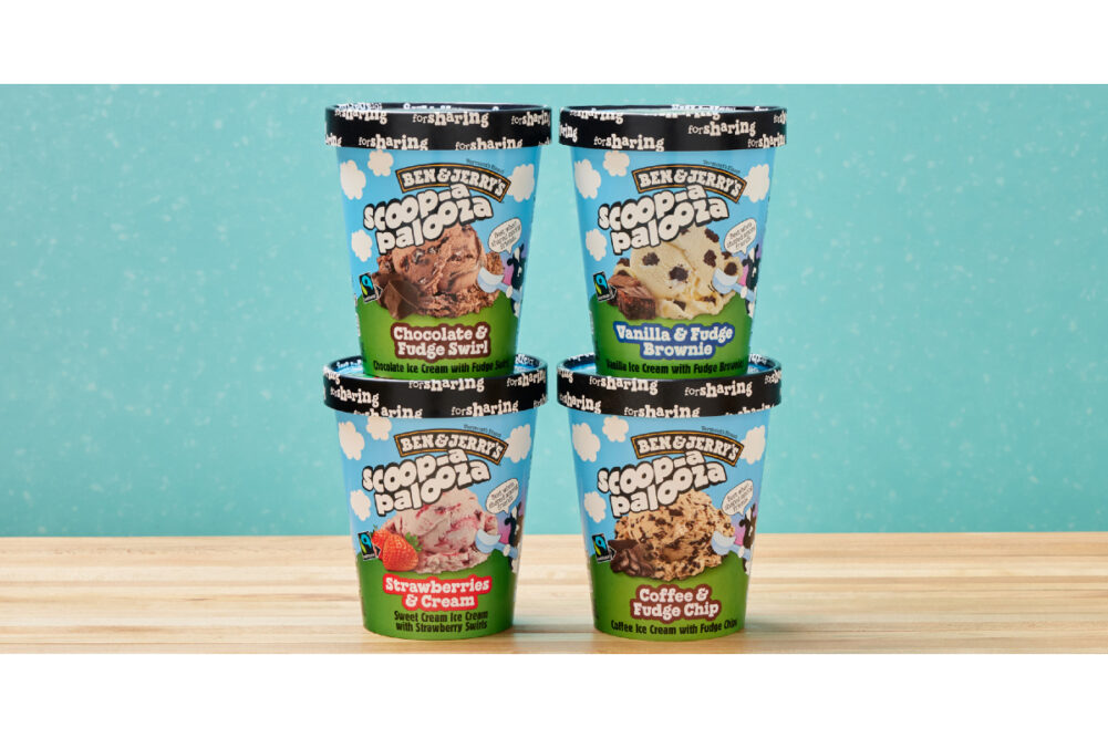 Ben and Jerrys Scoop apalooza four new flavors Chocolate and Fudge Swirl Vanilla and Fudge Brownie Strawberries and Cream Coffee and Fudge Chip.jpg