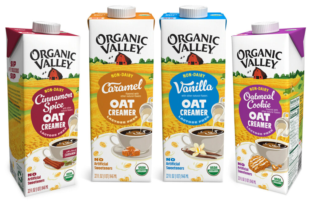 Organic Valley oat creamers new flavors plant based dairy free cinnamon spice caramel vanilla oatmeal cookie.jpg